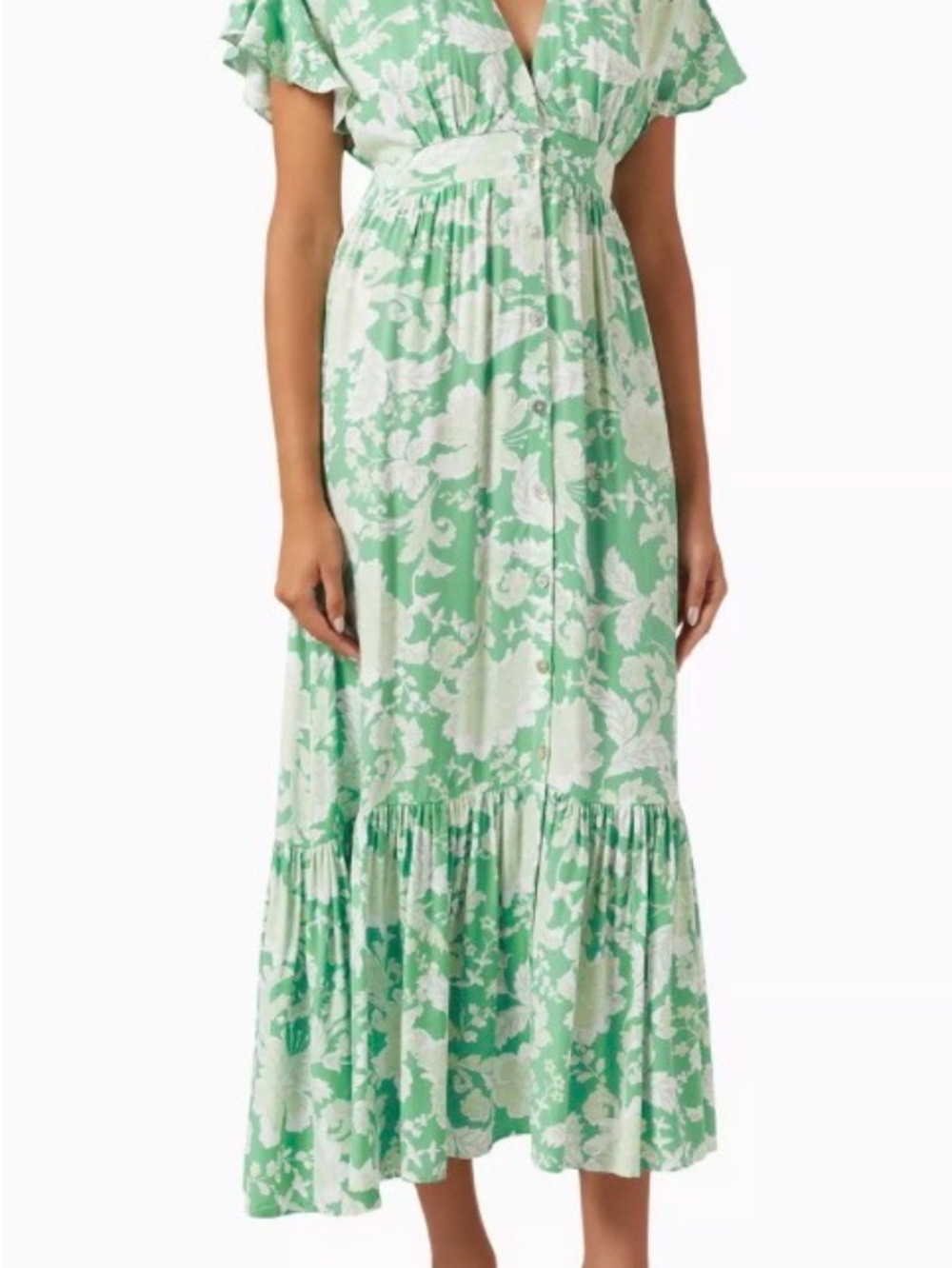 MINKPINK Floral V-Neck Maxi in Soft Mint Green w/ Cream Florals
